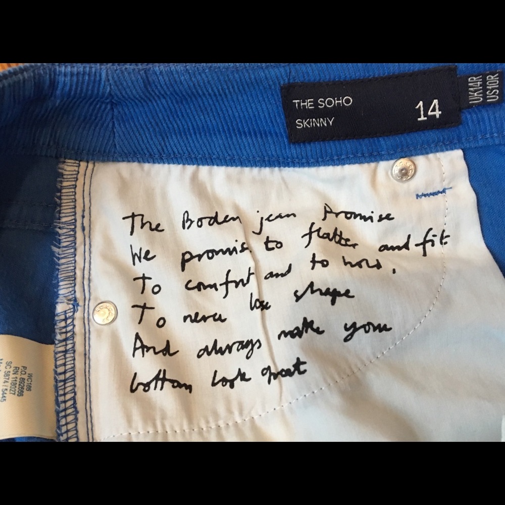 New Boden Corduroy Soho Skinny pants - Picture 4 of 6